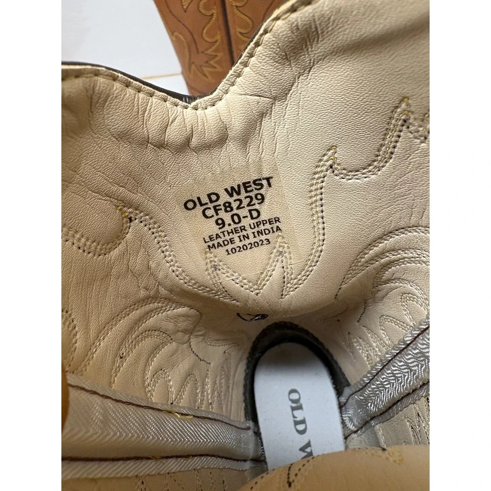 Old West Kids Canyon Light Brown Leather Snip Toe Cowboy Boots CF8229 Size 9D